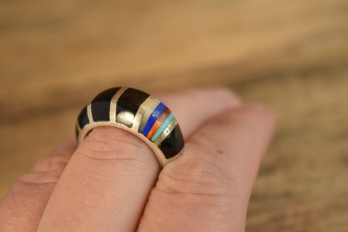 Onyx Inlay ring by Chas Ray - Size 7 3/4